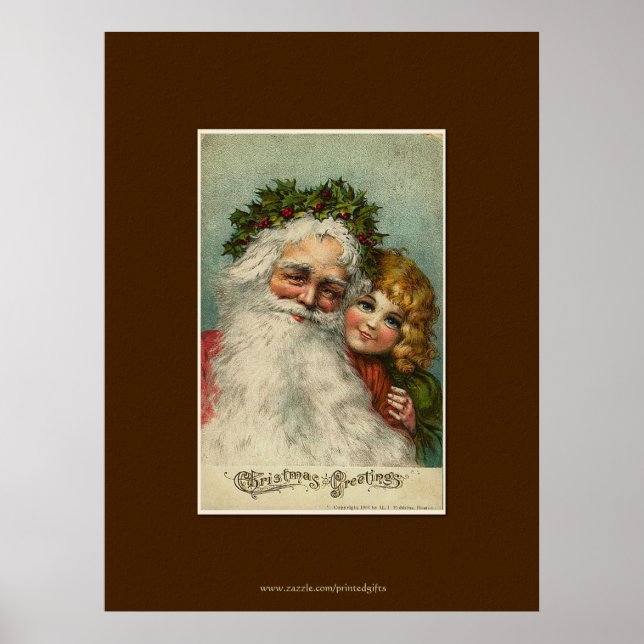 Weihnachtsmann & Kind Vintage-Kunst Poster (Vorne)