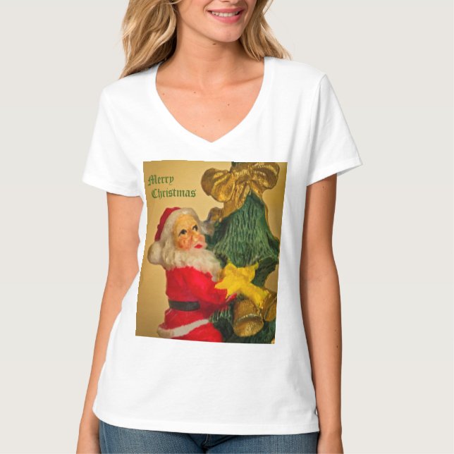 Weihnachtsmann Klettern im Weihnachtsbaum - Vintag T-Shirt (Vorderseite)