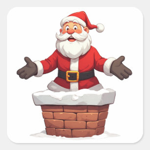 Weihnachtsmann kommt den Schornstein herunter Froh Quadratischer Aufkleber