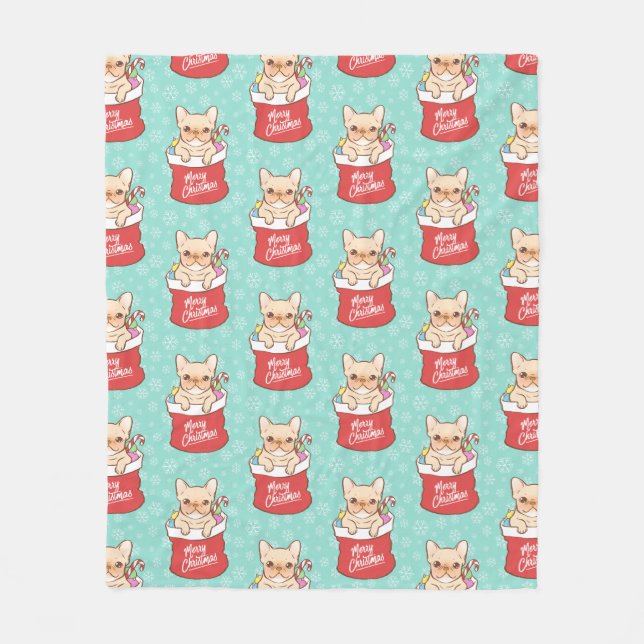 Weihnachtsmann kommt mit einem Frenchie Fleecedecke (Vorderseite)