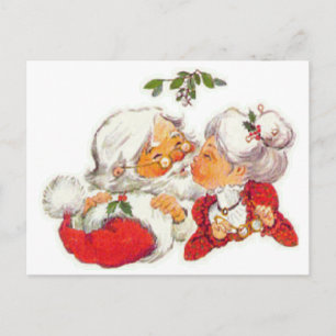 Weihnachtsmann küßt Mrs Claus im Vintage-Look Feiertagspostkarte