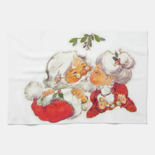 Weihnachtsmann küßt Mrs Claus im Vintage-Look Handtuch