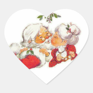 Weihnachtsmann küßt Mrs Claus im Vintage-Look Herz-Aufkleber