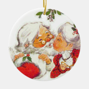 Weihnachtsmann küßt Mrs Claus im Vintage-Look Keramikornament