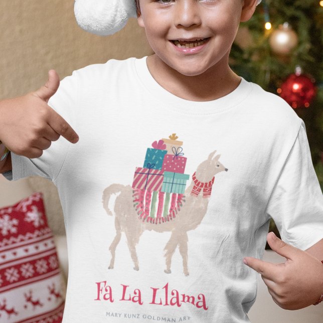 Weihnachtsmann La Llama HandIllustriertes Tier T-Shirt (This cute kids Christmas T-shirt features my hand-drawn festive llama and the words "Fa La Llama."
)