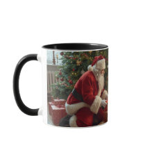 Weihnachtsmann legt Geschenke unter den Baum