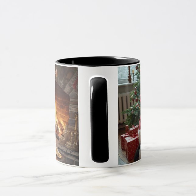 Weihnachtsmann legt Geschenke unter den Baum Tasse (Griff)