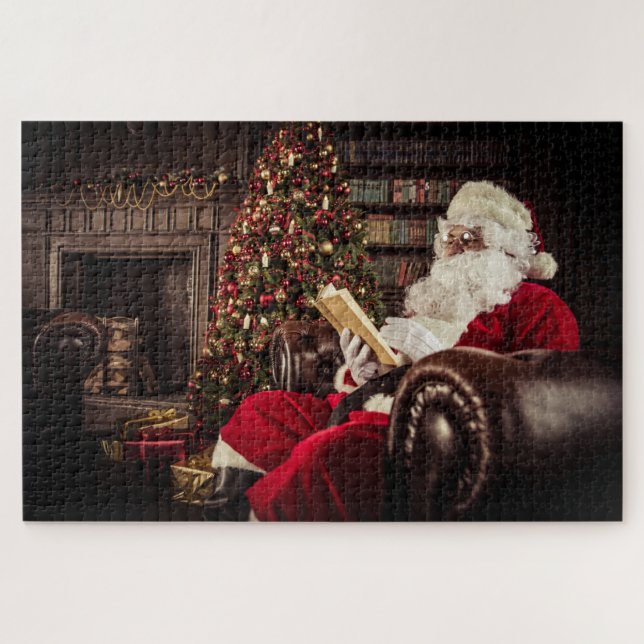 Weihnachtsmann Lesen in der Bibliothek Weihnachtsf Puzzle (Horizontal)