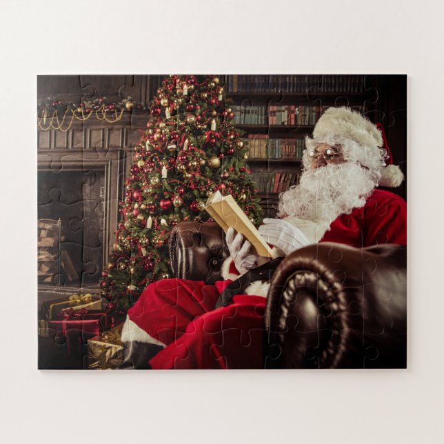 Weihnachtsmann Lesen in der Bibliothek Weihnachtsf Puzzle (Horizontal)