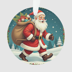 Weihnachtsmann liefert Geschenke durch den schneeb Ornament
