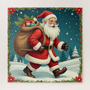 Weihnachtsmann liefert Geschenke durch den schneeb Puzzle