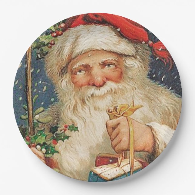 Weihnachtsmann liefert Geschenke Pappteller (Vorderseite)