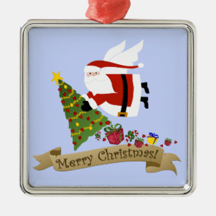 Weihnachtsmann liefert ornament aus metall