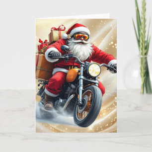 Weihnachtsmann liefert Pakete auf Motorrad Feiertagskarte