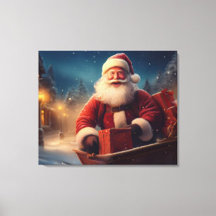 Weihnachtsmann liefert Weihnachtsgeschenke vom Sch Leinwanddruck