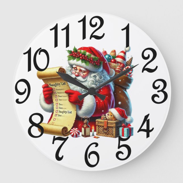 Weihnachtsmann-Liste  Große Wanduhr (Vorderseite)