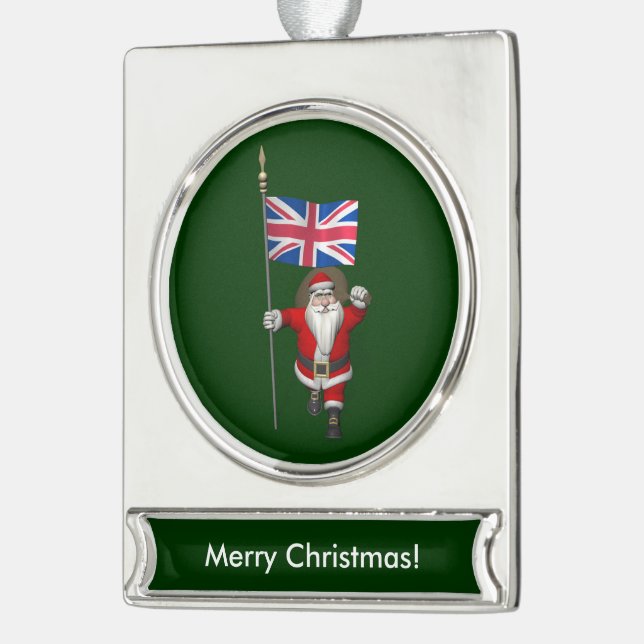 Weihnachtsmann mit Abschluss des Vereinigten König Banner-Ornament Silber (Links)