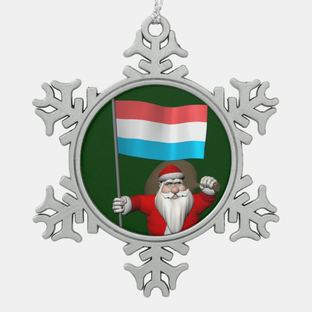 Weihnachtsmann mit Abschluss Luxemburgs Schneeflocken Zinn-Ornament (Vorderseite)