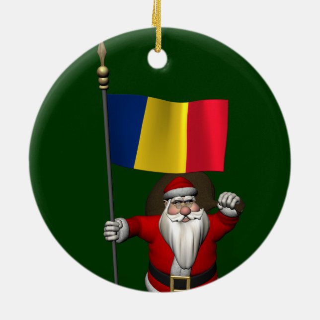 Weihnachtsmann mit Abschluss Rumäniens Keramik Ornament (Hinten)