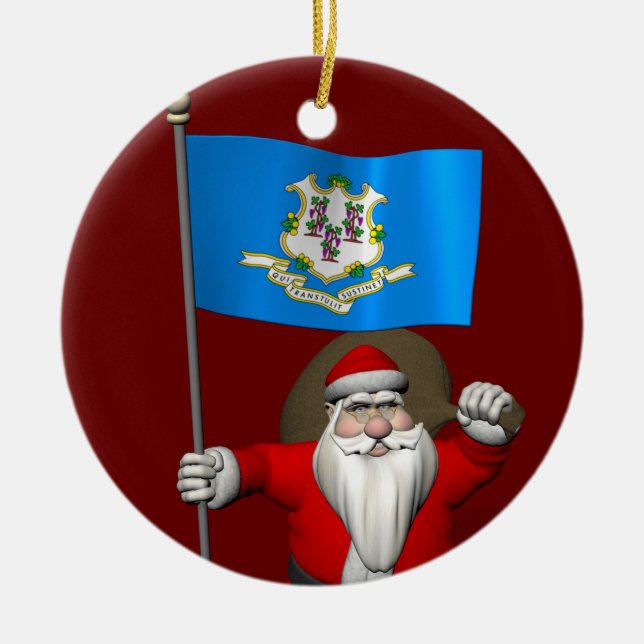 Weihnachtsmann mit Abschluss von Connecticut Keramik Ornament (Vorne)