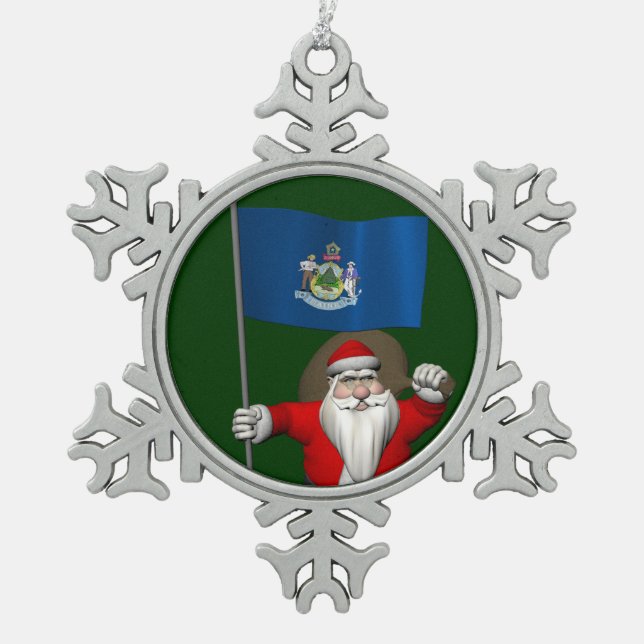 Weihnachtsmann mit Abschluss von Maine Schneeflocken Zinn-Ornament (Vorderseite)