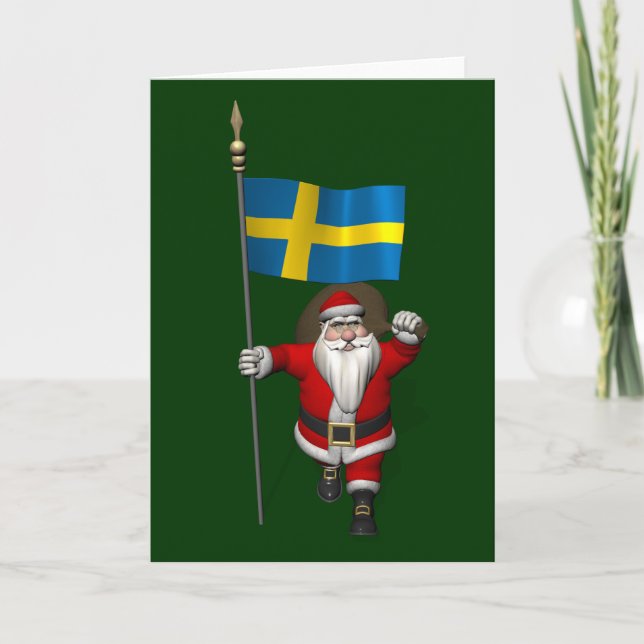 Weihnachtsmann mit Abtritt Schwedens Feiertagskarte (Vorderseite)