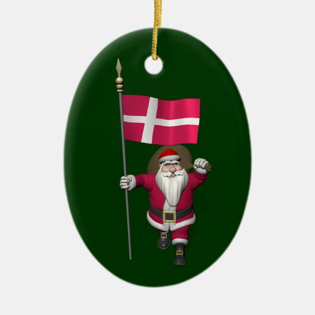 Weihnachtsmann mit Abtritt von Dänemark Dannebrog Keramik Ornament (Vorne)
