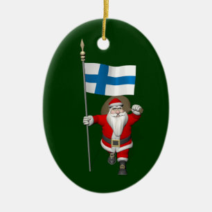 Weihnachtsmann mit Abzeichen Finnlands Keramikornament