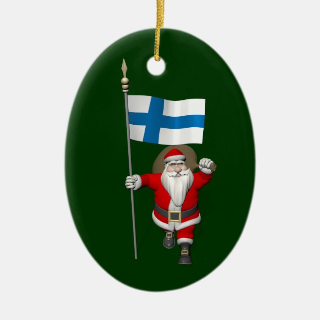 Weihnachtsmann mit Abzeichen Finnlands Keramikornament (Vorne)