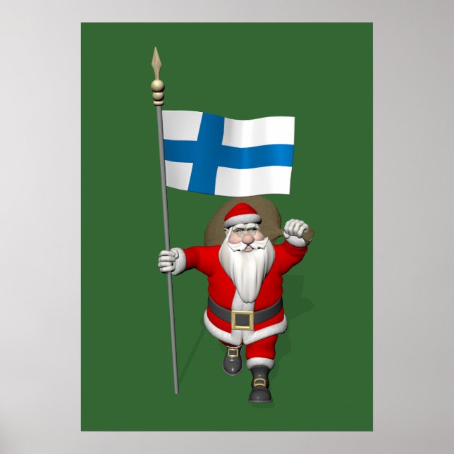 Weihnachtsmann mit Abzeichen Finnlands Poster (Vorne)