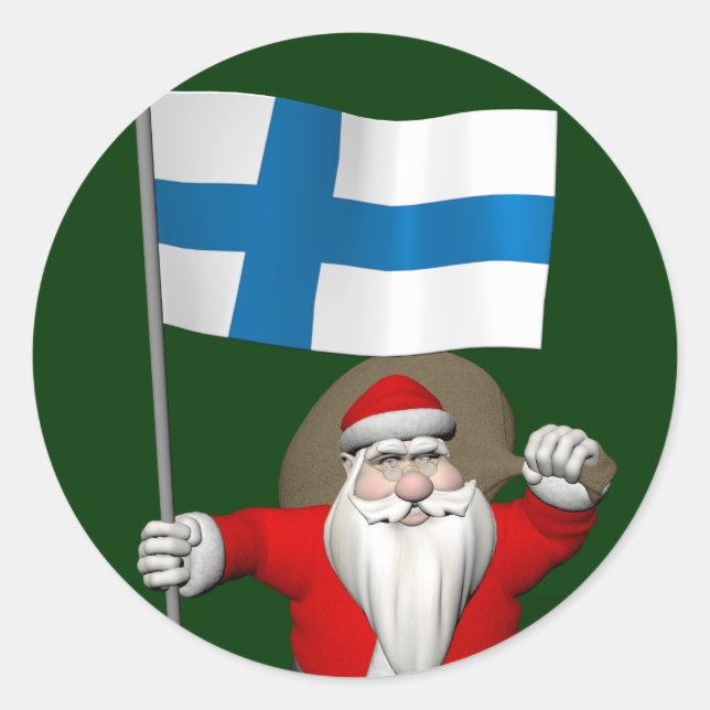 Weihnachtsmann mit Abzeichen Finnlands Runder Aufkleber (Vorderseite)