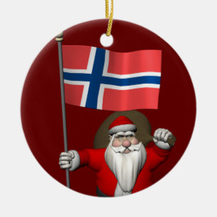 Weihnachtsmann mit Abzeichen Norwegens Keramik Ornament