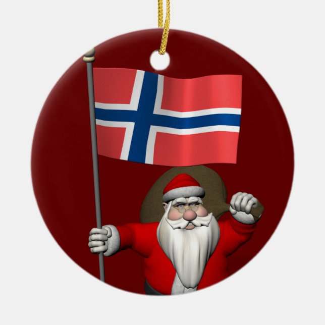 Weihnachtsmann mit Abzeichen Norwegens Keramik Ornament (Vorne)