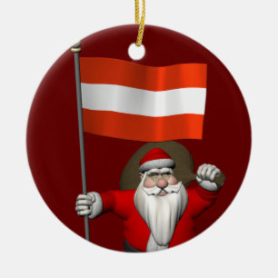 Weihnachtsmann mit Abzeichen Österreich Keramikornament