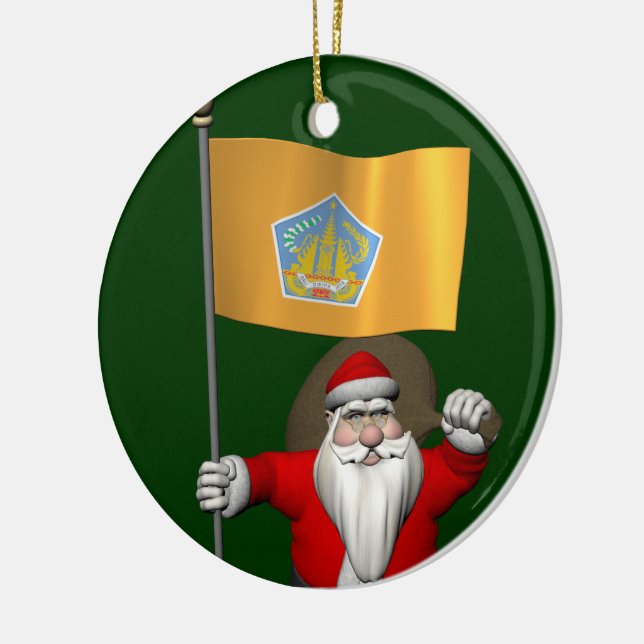 Weihnachtsmann mit Abzeichen von Bali Keramik Ornament (Links)