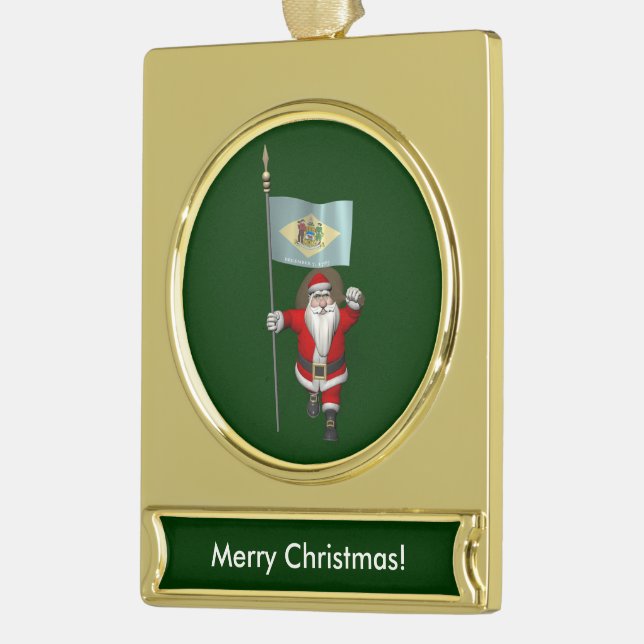 Weihnachtsmann mit Abzeichen von Delaware Banner-Ornament Gold (Links)