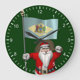 Weihnachtsmann mit Abzeichen von Delaware Große Wanduhr