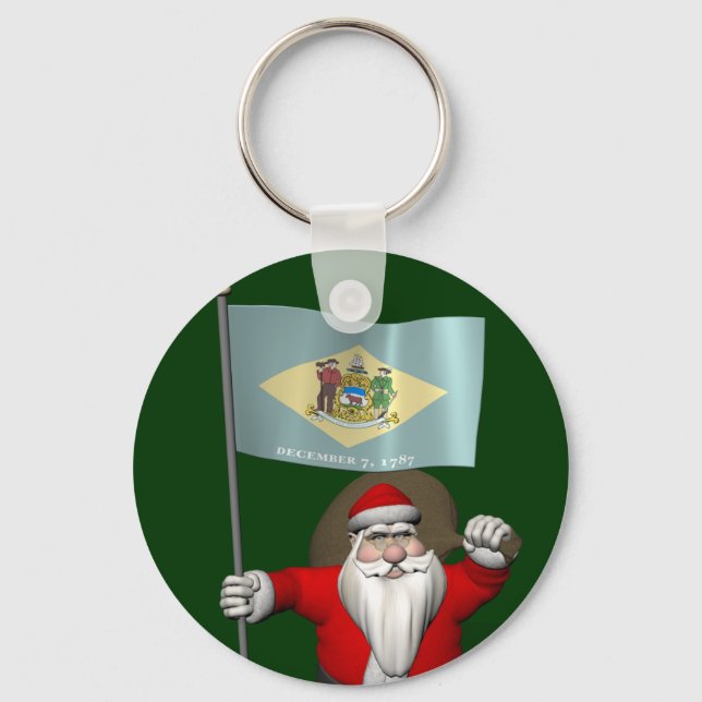 Weihnachtsmann mit Abzeichen von Delaware Schlüsselanhänger (Vorderseite)