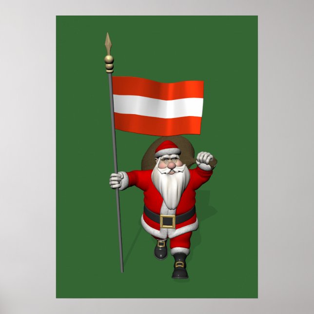 Weihnachtsmann mit Abzeichen von Österreich Poster (Vorne)