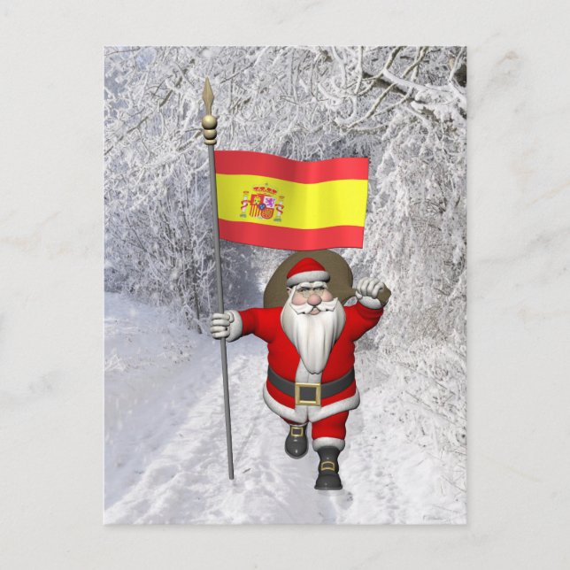 Weihnachtsmann mit Abzeichen von Spanien Feiertagspostkarte (Vorderseite)