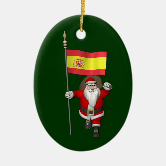 Weihnachtsmann mit Abzeichen von Spanien Keramik Ornament (Vorne)