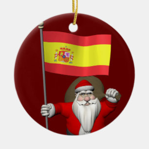 Weihnachtsmann mit Abzeichen von Spanien Keramikornament
