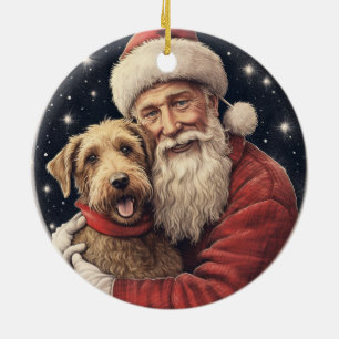 Weihnachtsmann mit Airedale Weihnachten Keramik Ornament