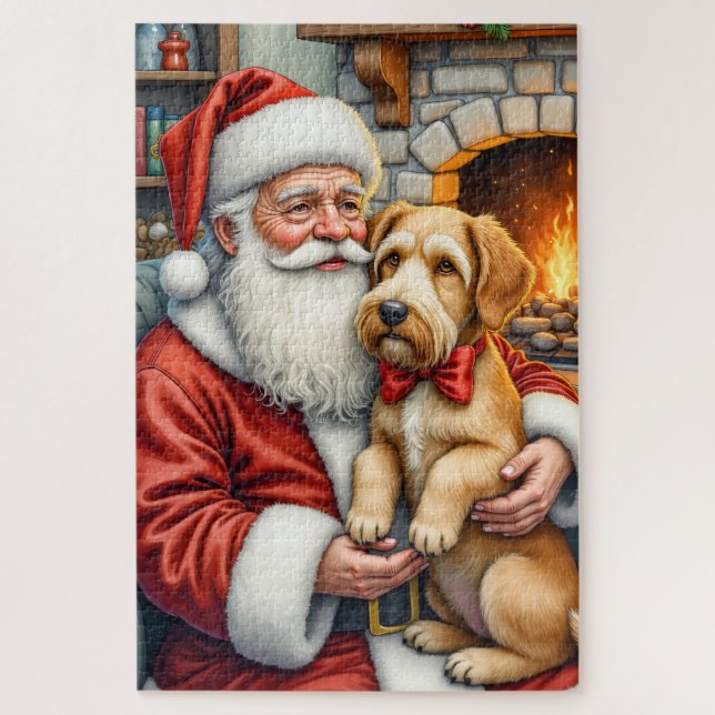 Weihnachtsmann mit Airedale-Weihnachtskunst Puzzle (Vertikal)