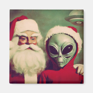 Weihnachtsmann mit Alien über Weltraum Weihnachten Magnet