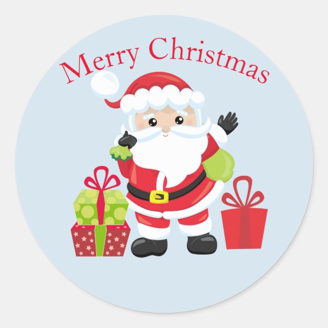 Weihnachtsmann mit/anwesend runder aufkleber (Vorderseite)