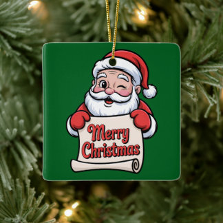 Weihnachtsmann mit Augenzwinkern 🎅 "Frohe Weihnac Keramikornament