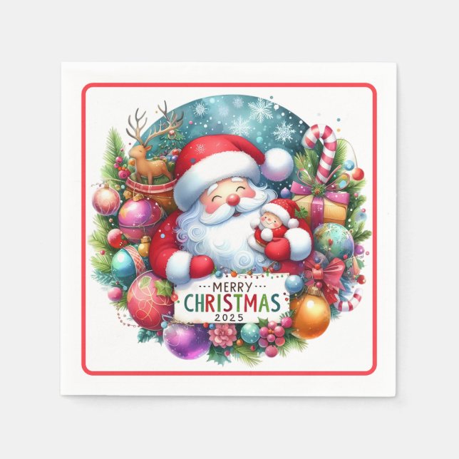 Weihnachtsmann mit Baby  Serviette (Vorderseite)