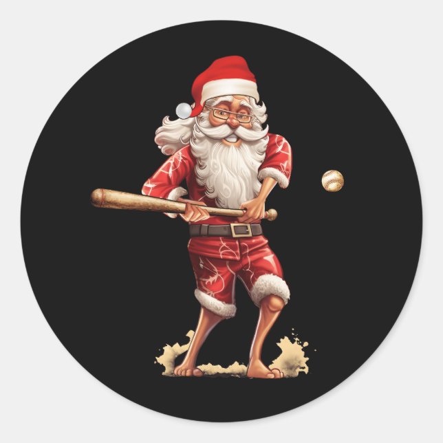 Weihnachtsmann mit Baseball Bat Xmas Software Runder Aufkleber (Vorderseite)