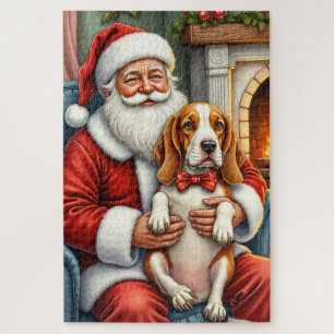 Weihnachtsmann mit Basset Hound Weihnachtskunst Puzzle